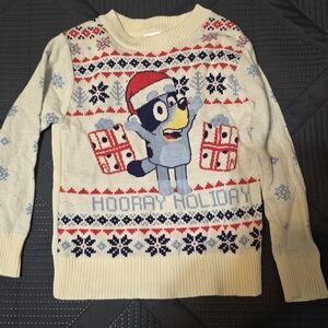 Lucy Cream Sweater with Blue and Red Accents